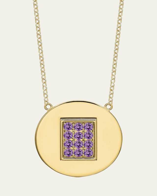 14K Gold Amethyst Birthstone Token Necklace